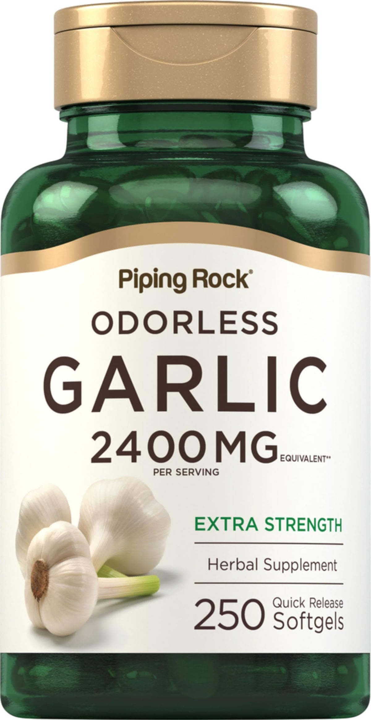 Piping Rock Odorless Garlic bottle front with high-potency 2400mg formula.