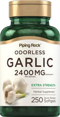 Piping Rock Odorless Garlic bottle front with high-potency 2400mg formula.