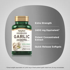Bottle pour shot of Piping Rock Odorless Garlic for easy dosing.