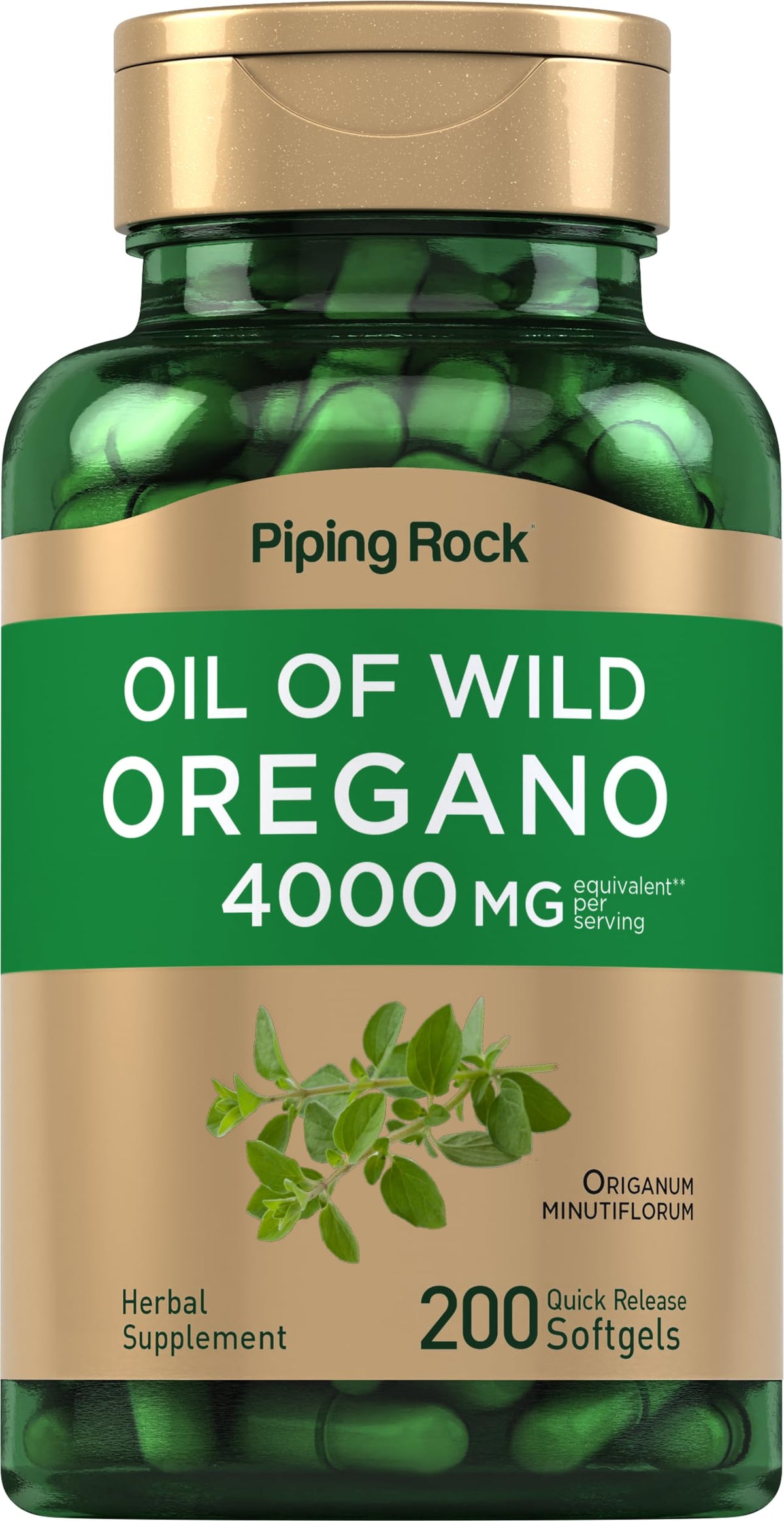 Piping Rock Oregano Oil Softgel bottle, fast-release capsules for daily use.