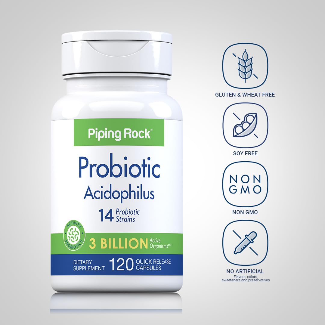 Piping Rock Probiotic label highlights 14 strains and clean ingredients