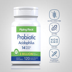 Piping Rock Probiotic label highlights 14 strains and clean ingredients
