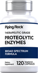 Piping Rock Proteolytic Enzymes bottle shows broad-spectrum capsules for daily digestion support