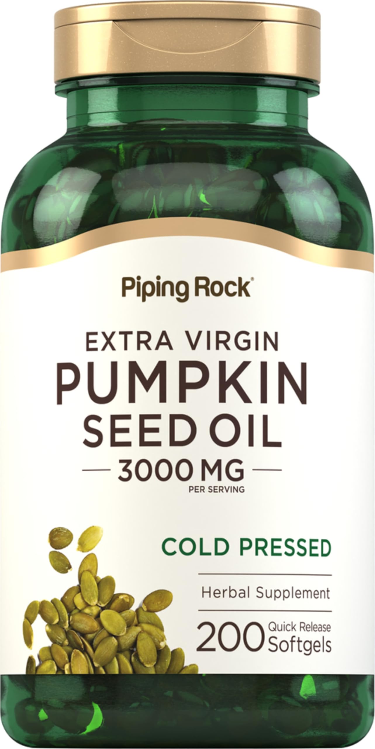 Piping Rock pumpkin seed oil softgel bottle ready for daily omega-6 and omega-9 support