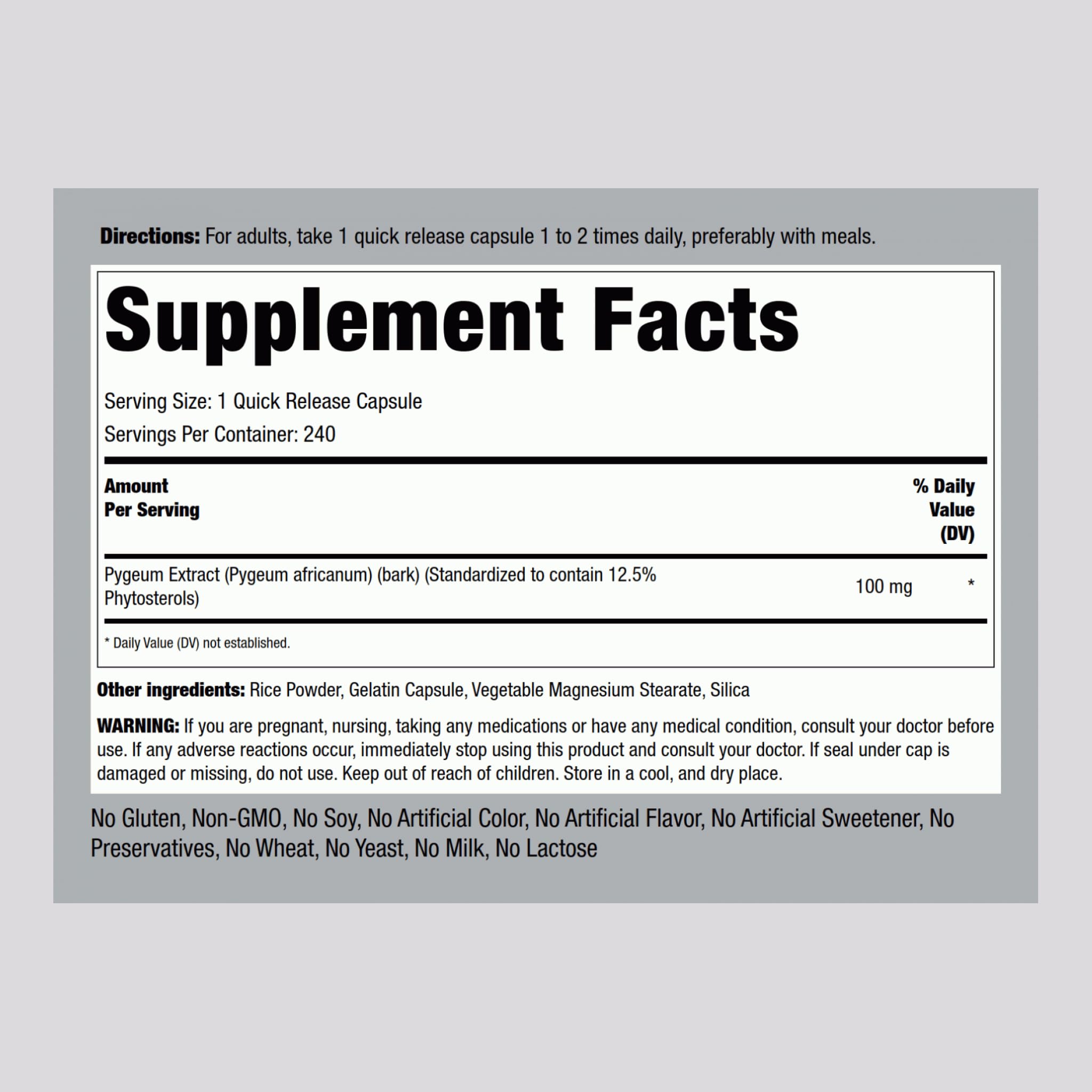 Piping Rock Pygeum capsules demonstrate quick-release convenience for daily use.