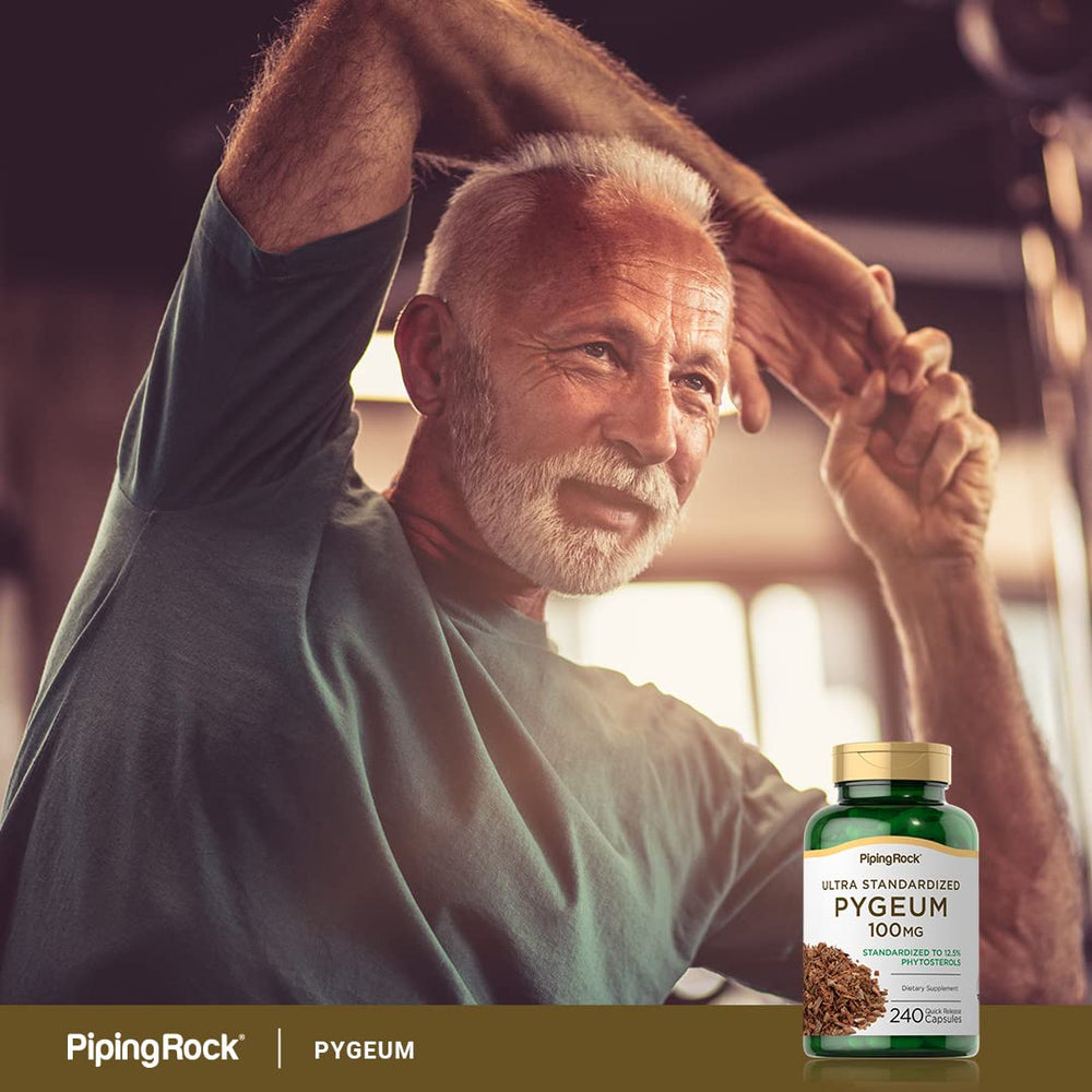 Piping Rock Pygeum capsules shown in a daily-use routine setup.