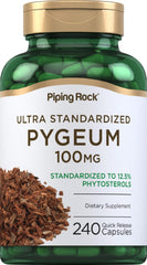 Piping Rock Pygeum supplement bottle front label highlighting non-GMO gluten-free formulation.