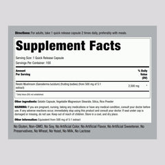 Piping Rock Reishi bottle back label highlights polysaccharide content and supplement facts