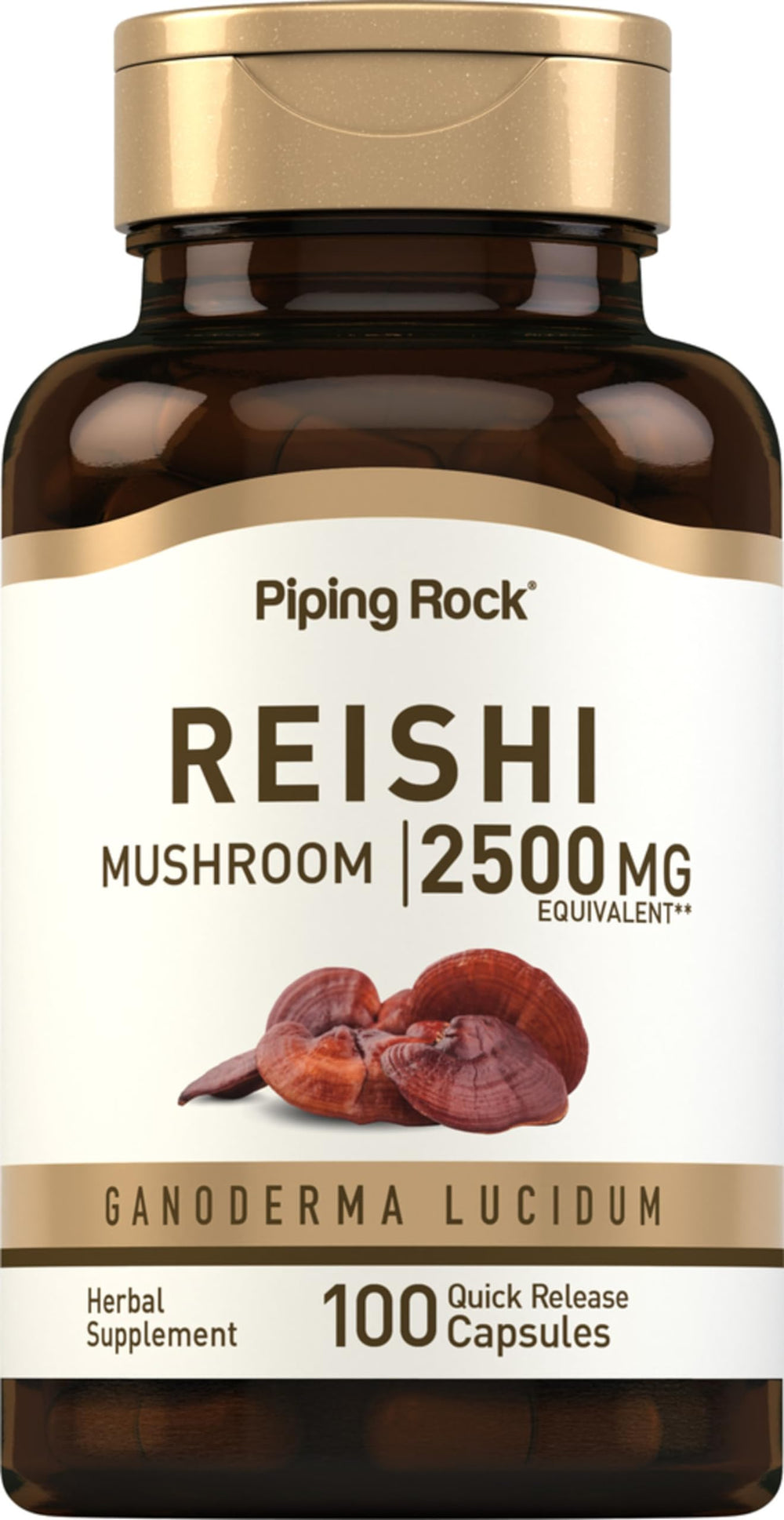 Piping Rock Reishi bottle front shows standardized extract for everyday wellness