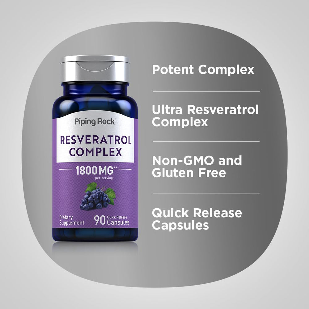 Empaque de Resveratrol Complex 1800 mg, diseño seguro y práctico