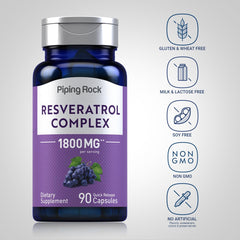 Etiqueta clara de Resveratrol Complex 1800 mg de Piping Rock