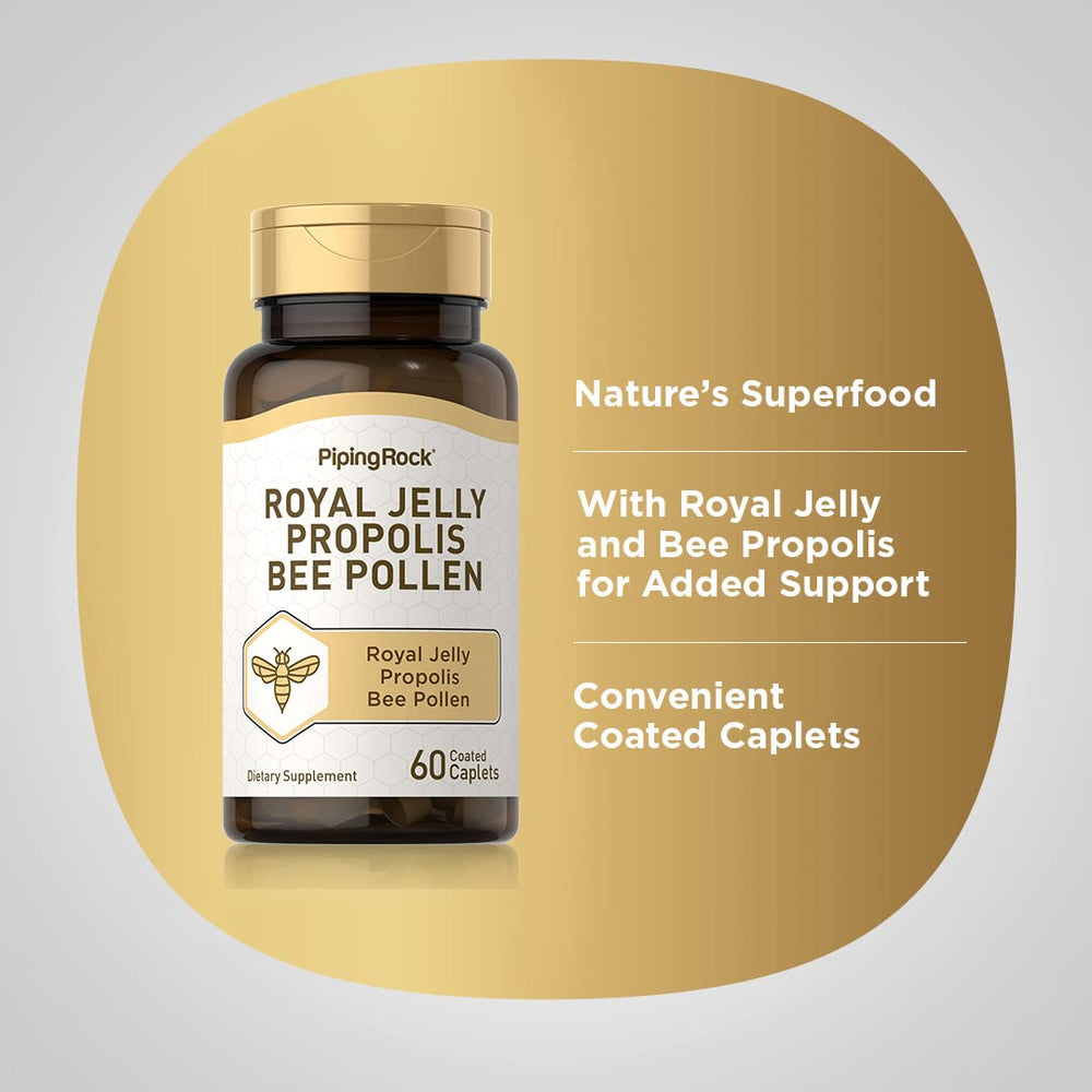 Piping Rock ingredients closeup shows royal jelly, propolis, bee pollen blend