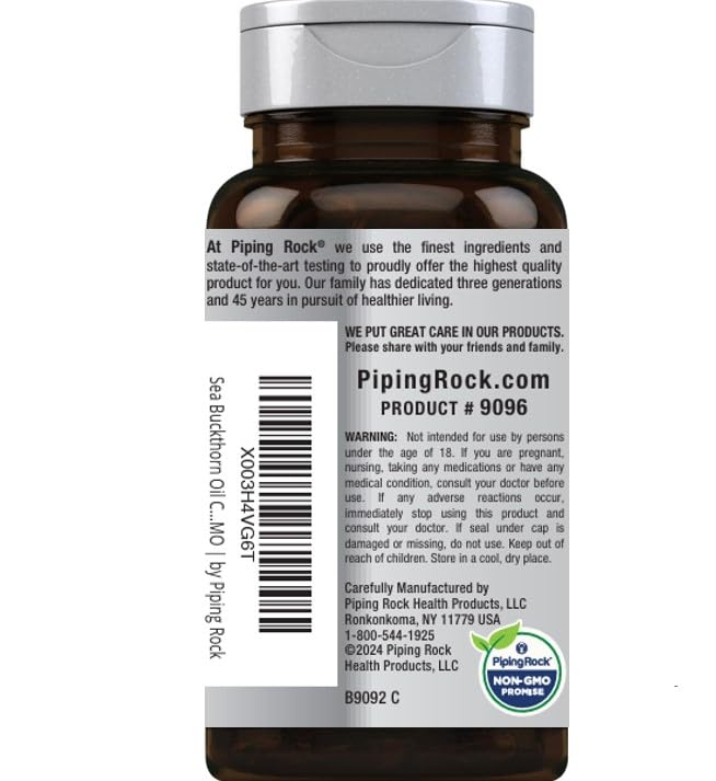 Piping Rock sea buckthorn oil capsules beside a shopping device.