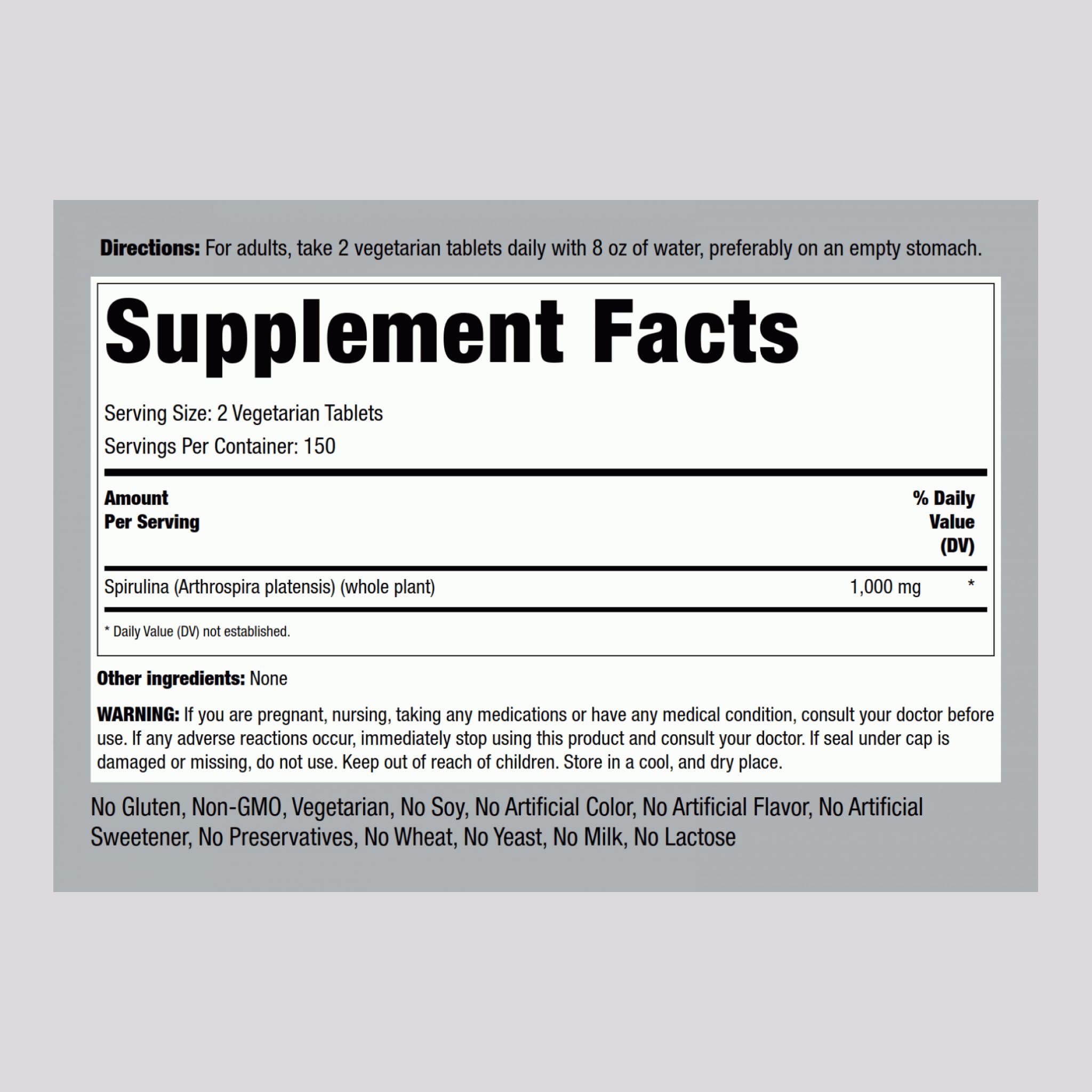 Piping Rock Spirulina tablets pack for convenient daily supplementation.