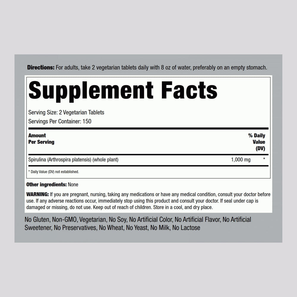 Piping Rock Spirulina tablets pack for convenient daily supplementation.