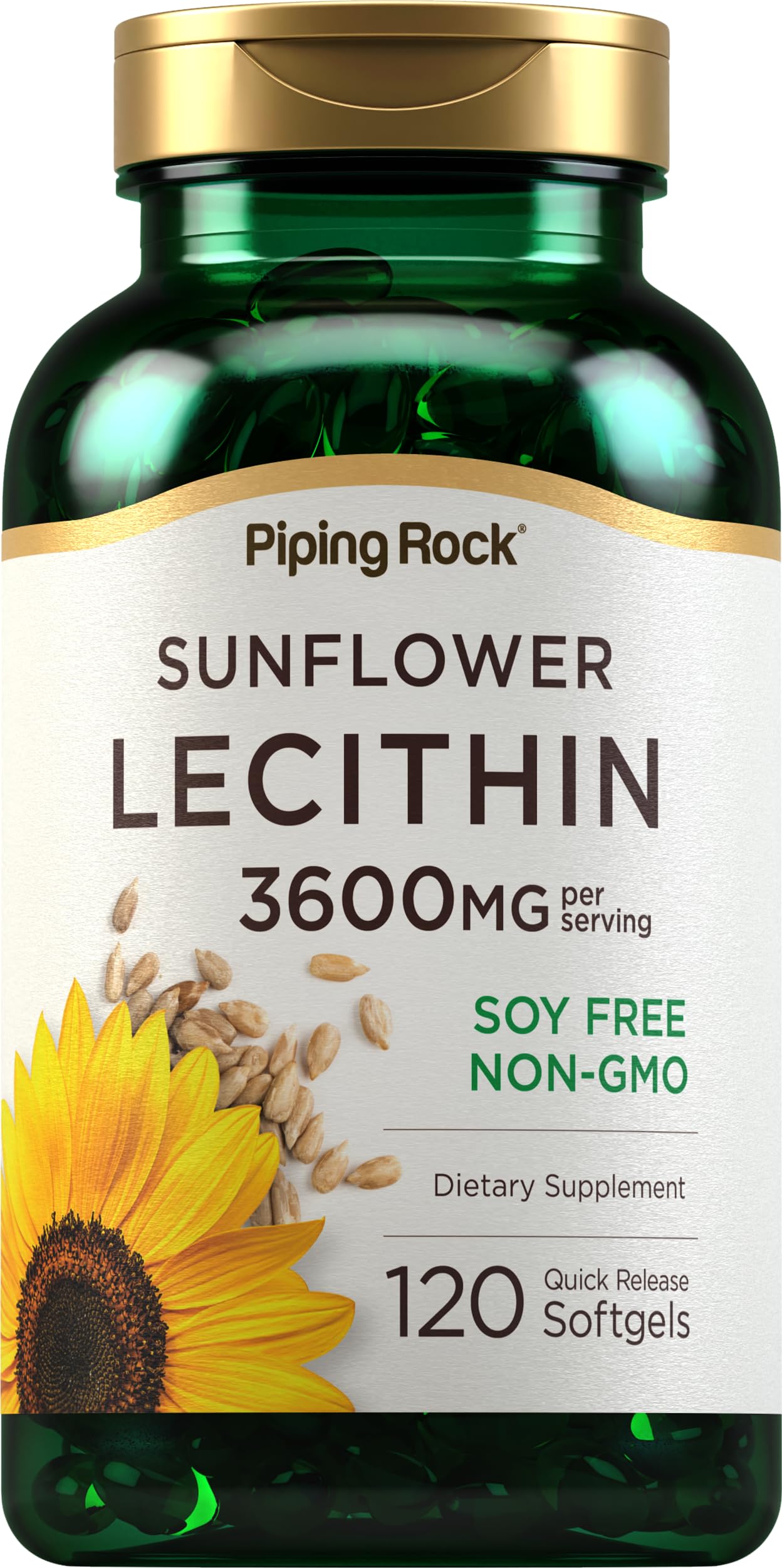 Piping Rock sunflower lecithin softgel bottle for daily supplementation.