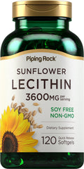 Piping Rock sunflower lecithin softgel bottle for daily supplementation.