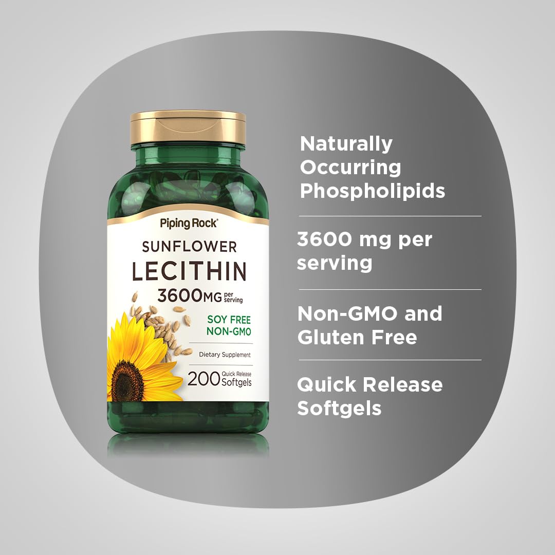 Piping Rock Sunflower Lecithin Softgels macro close-up for daily wellness.