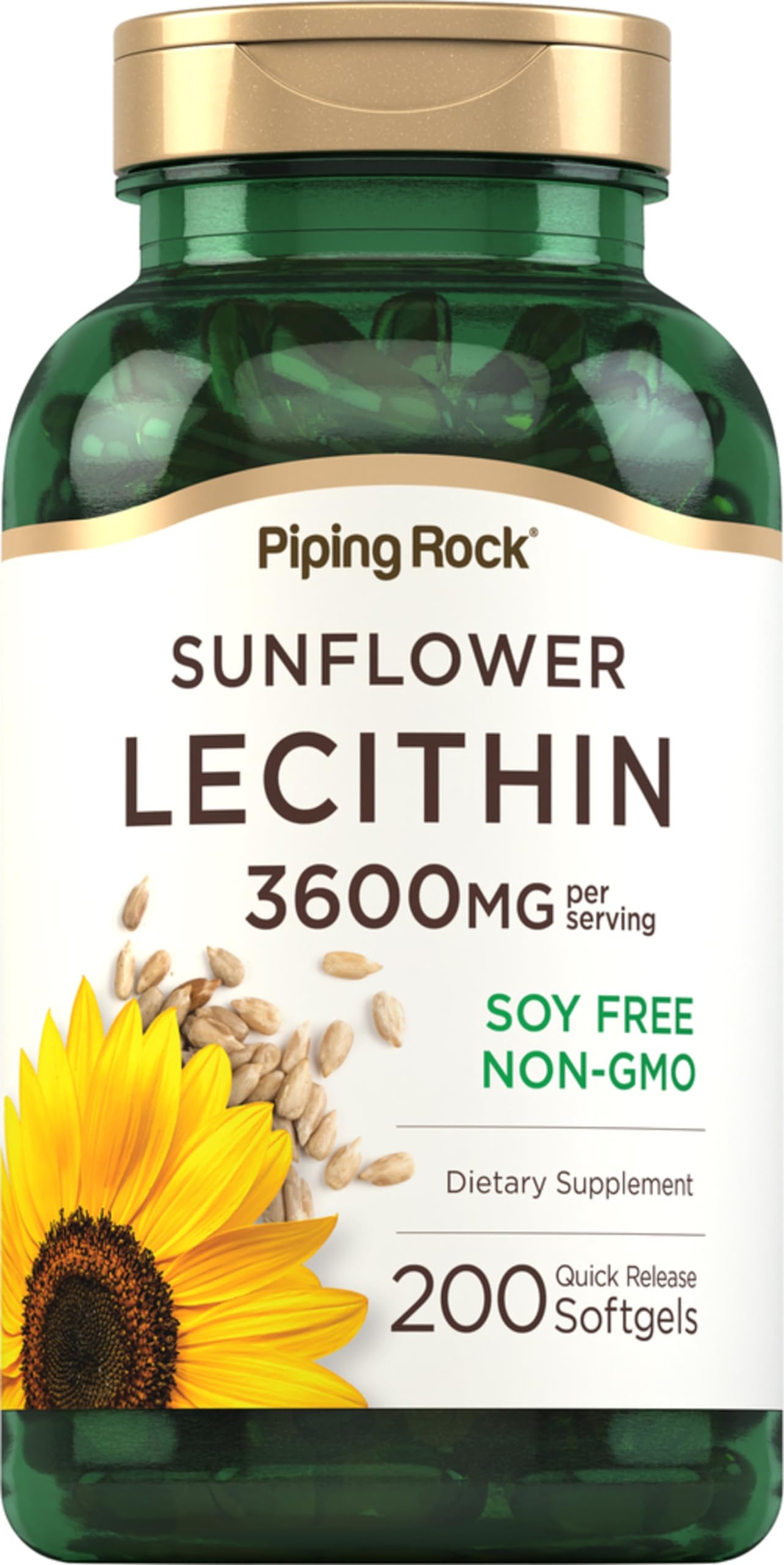 Piping Rock Sunflower Lecithin Softgels bottle front view for daily routine.