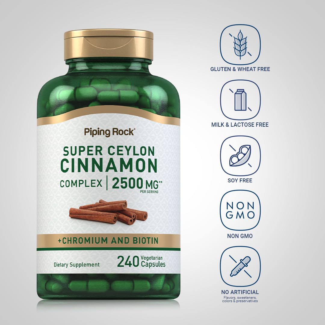Piping Rock label closeup highlights chromium and biotin ingredients for everyday vitality support.