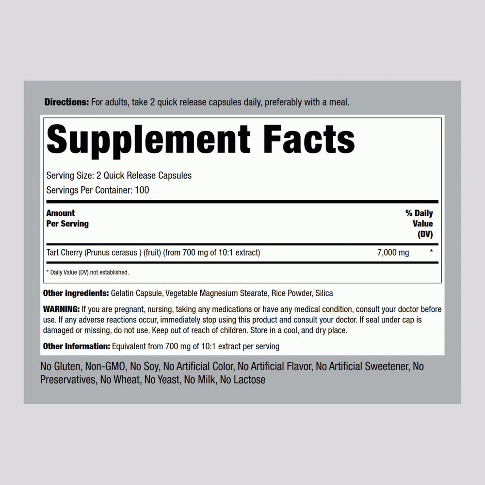 Closeup of the Tart Cherry Extract label with potency details.