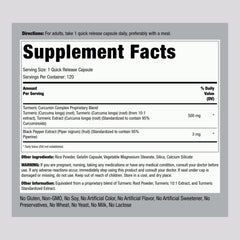 Piping Rock Turmeric Curcumin bottle side view highlighting packaging and non-GMO claim.