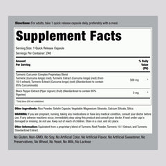 Piping Rock Turmeric Curcumin bottle back shows ingredients and notes.