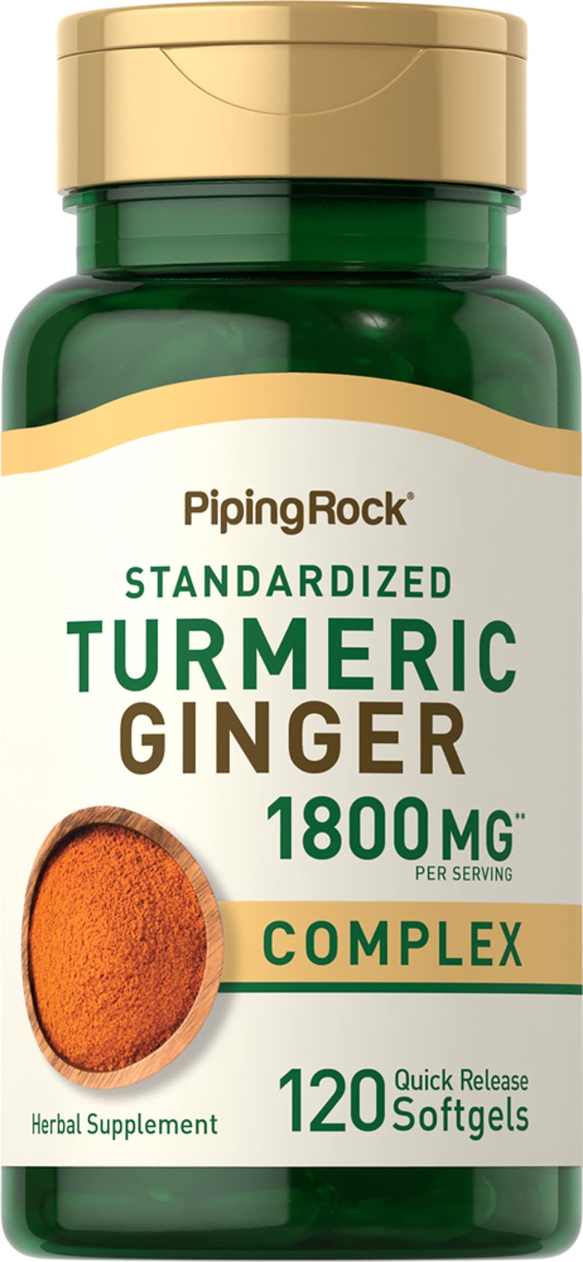 Piping Rock Turmeric Ginger 1800mg softgel bottle ready for daily wellness routine