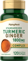 Piping Rock Turmeric Ginger 1800mg softgel bottle ready for daily wellness routine