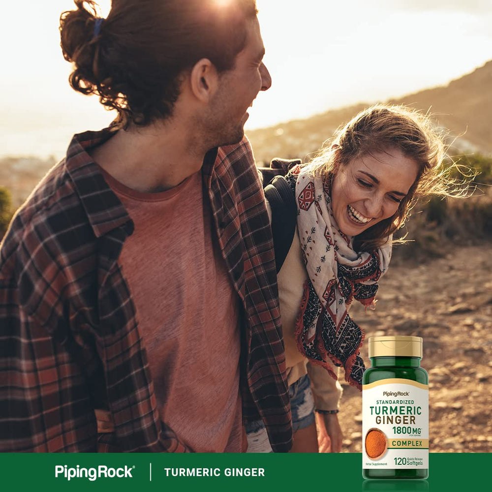 Piping Rock Turmeric Ginger softgels closeup highlights capsule texture and quality