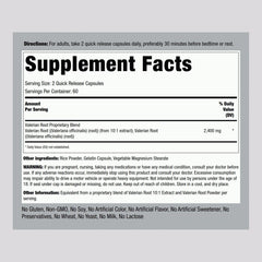 Piping Rock Valerian Root label close-up, highlighting non-GMO and gluten-free quality.