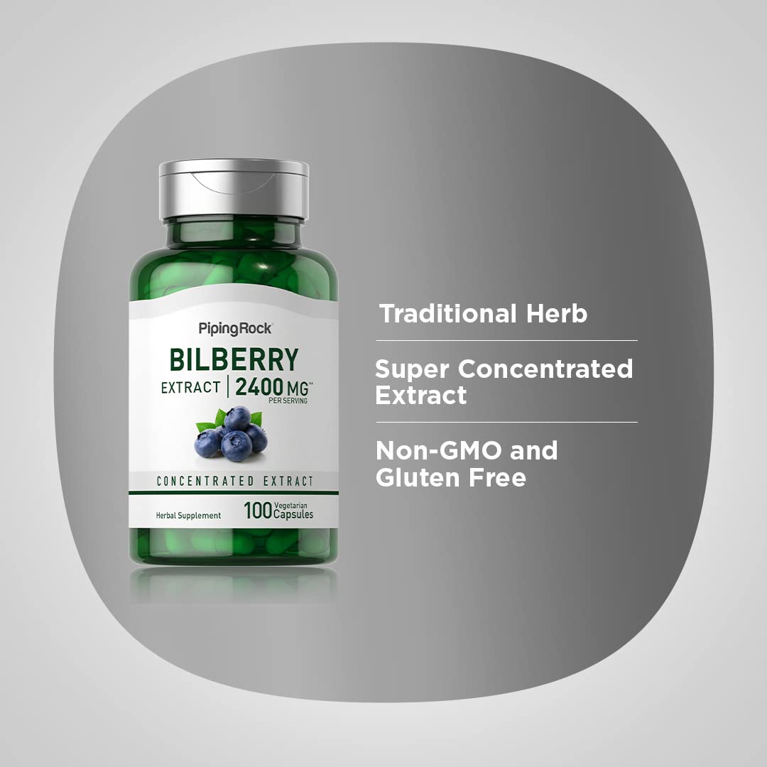 Piping Rock Bilberry Extract capsules; vegetarian formula for easy daily use