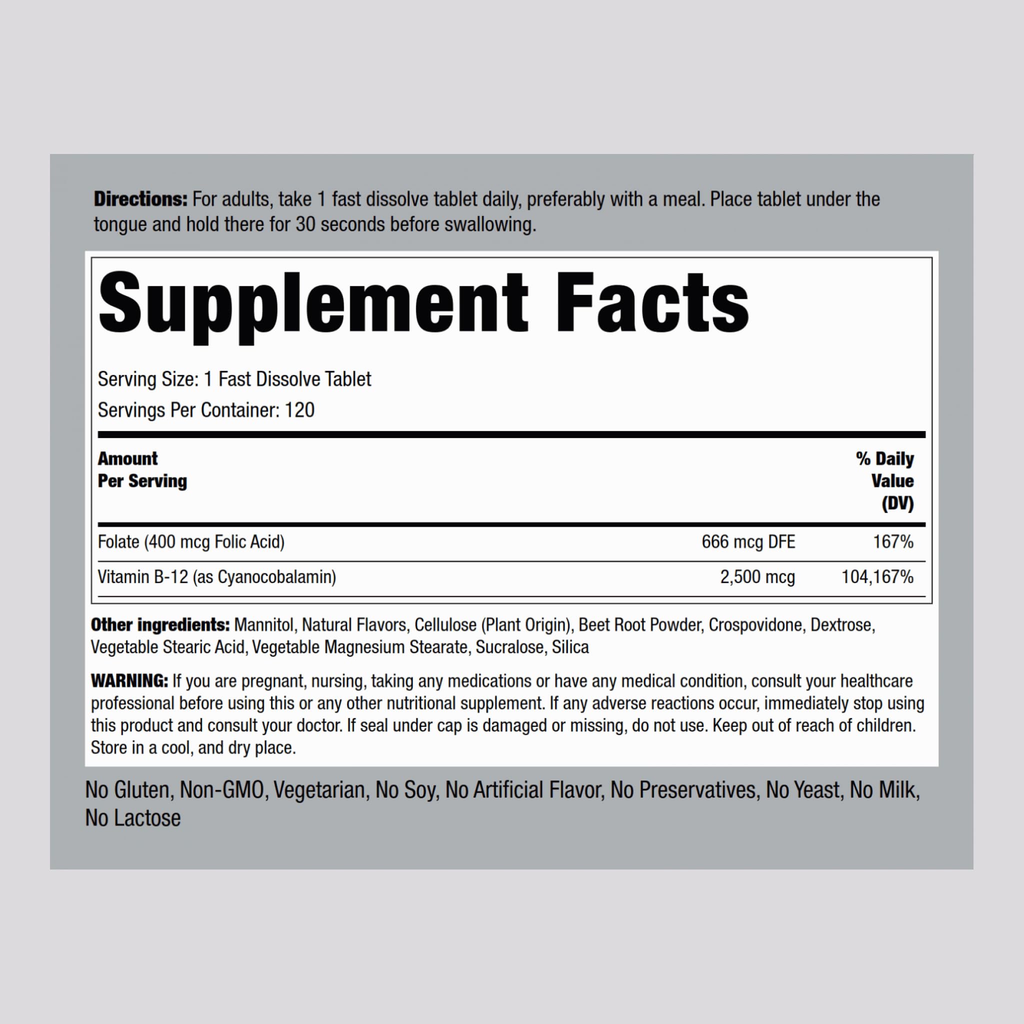 Piping Rock Vitamin B12 Sublingual berry tablets close-up highlights quick-dissolve format.