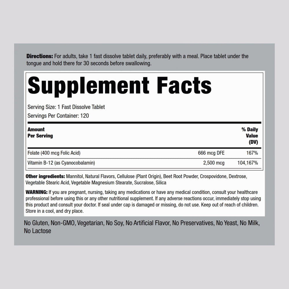 Piping Rock Vitamin B12 Sublingual berry tablets close-up highlights quick-dissolve format.