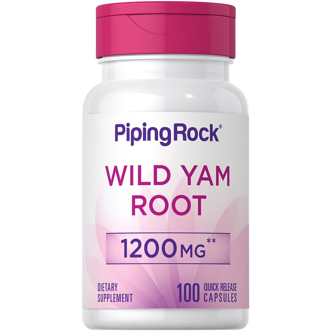 Piping Rock Wild Yam Root Capsules bottle shows the 1200 mg formulation for daily wellness.
