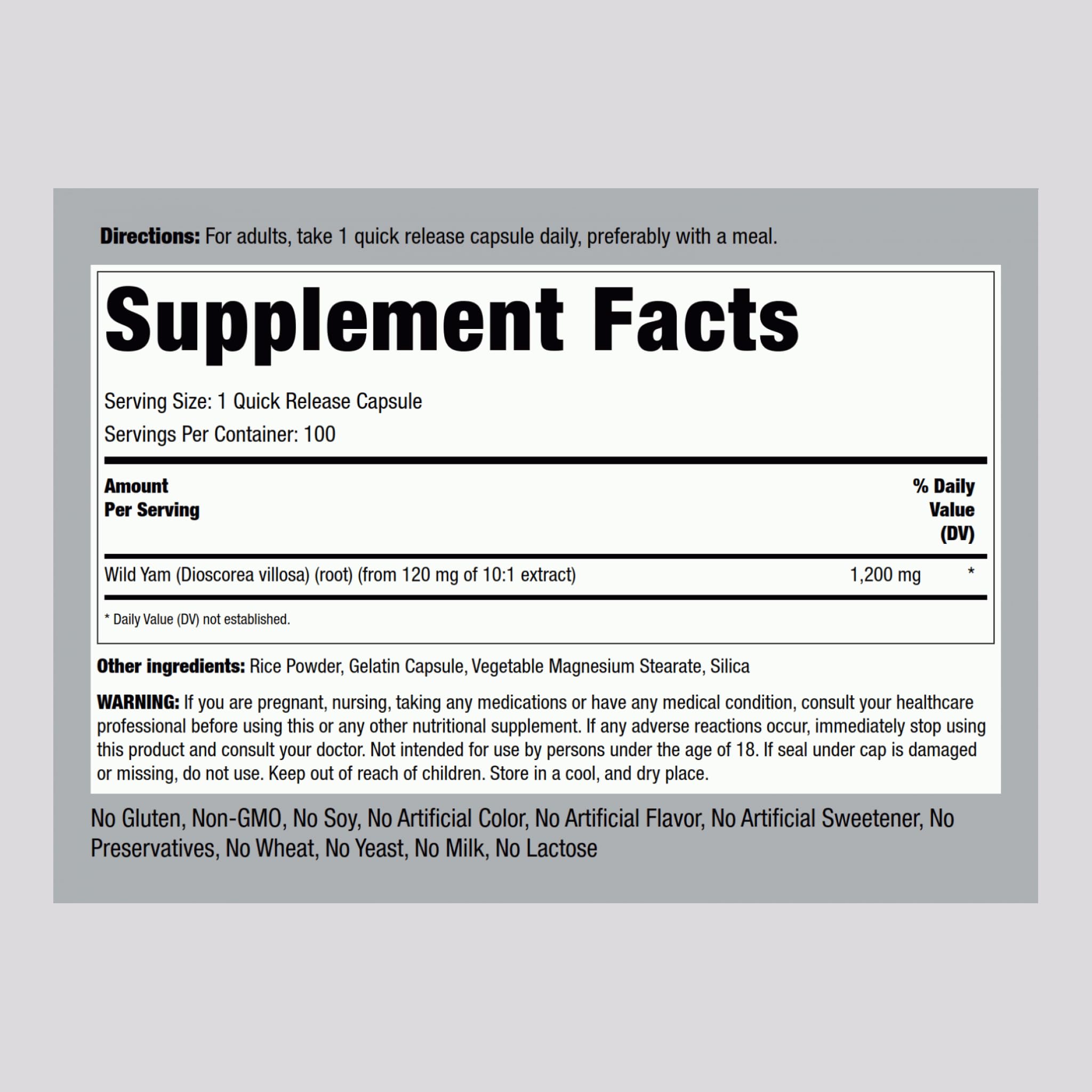 Piping Rock Wild Yam Root Capsules close-up of capsules for easy ingestion.