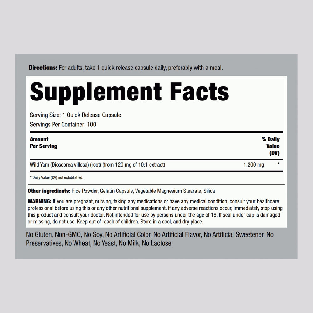 Piping Rock Wild Yam Root Capsules close-up of capsules for easy ingestion.