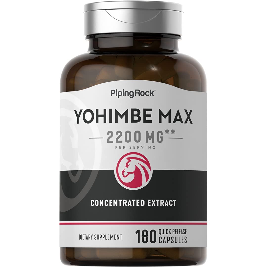 Piping Rock Yohimbe bottle front shows high-potency men formula.