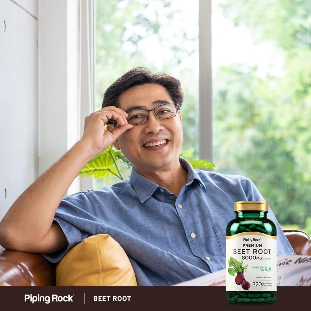 Piping Rock Beet Root Capsules lifestyle photo encourages a simple wellness routine.