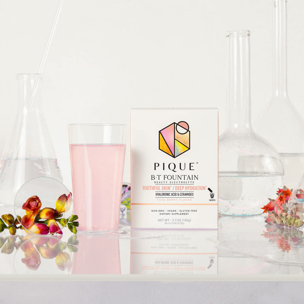 PIQUE BT Fountain Beauty electrolyte powder no added sugar for lighter hydration flavor