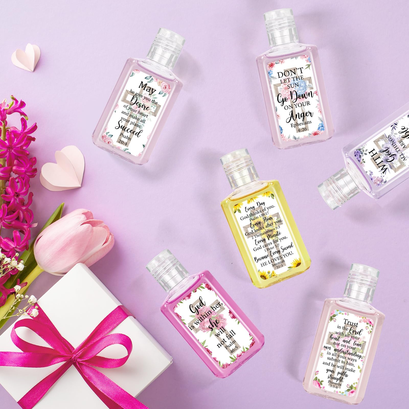Piuaeue Bible floral design label hand sanitizer, easy to spot and attract attention at gatherings.