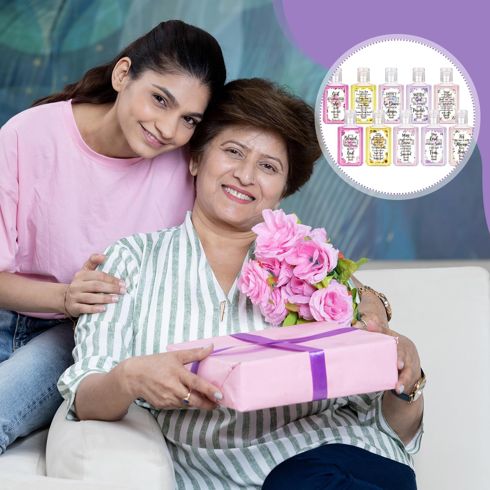 Piuaeue compact sanitizer in handbags, perfect for quick hand cleansing.