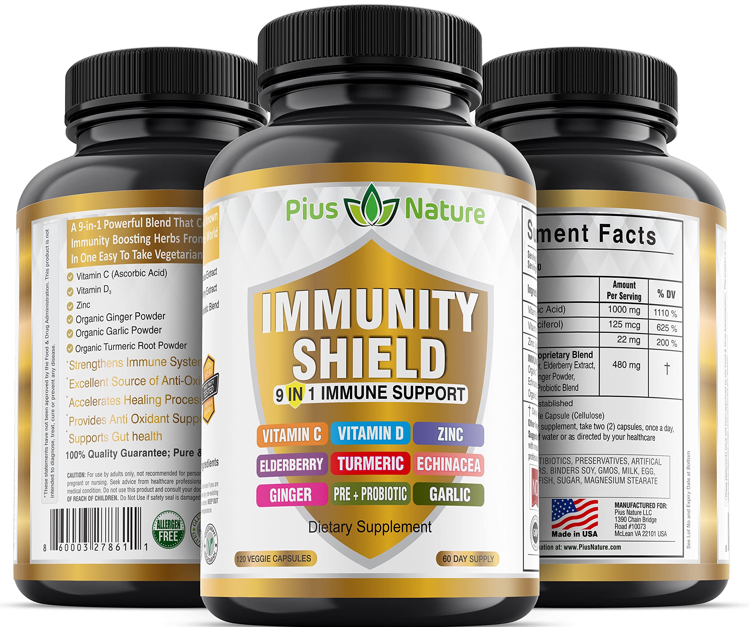 PIUS NATURE 9-in-1 D3 visual emphasizing high-potency vitamin D3 per serving