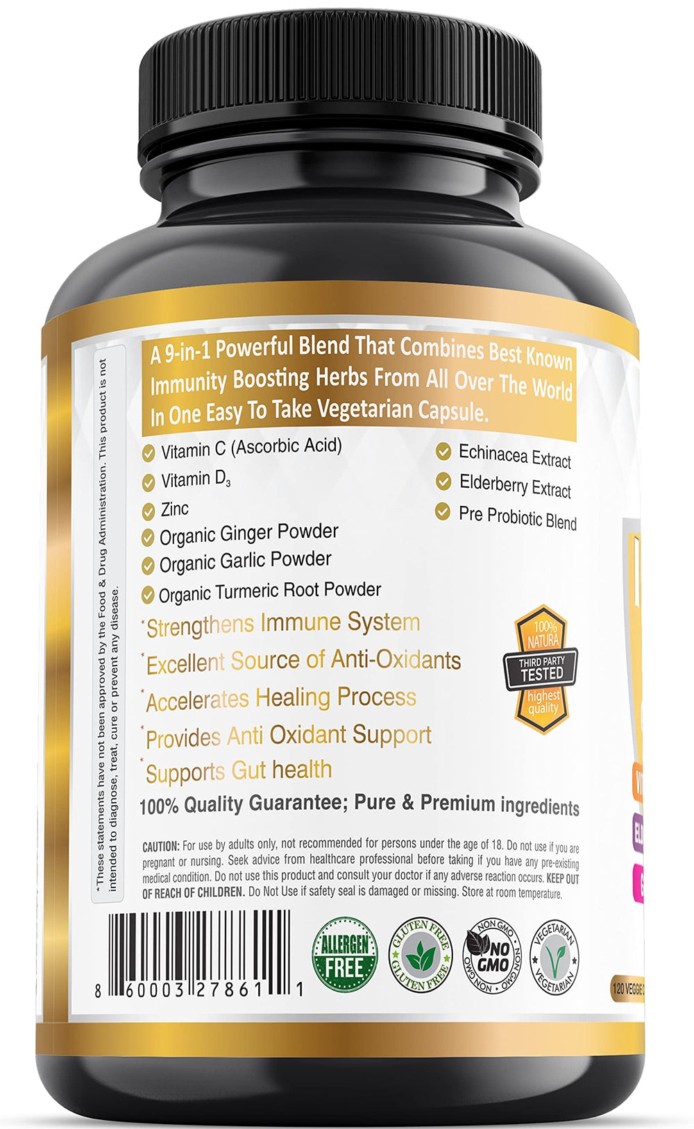 PIUS NATURE 9-in-1 zinc visual featuring 22 mg per serving