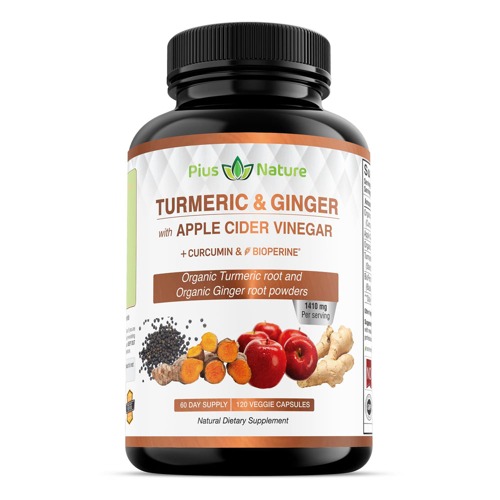 PIUS NATURE turmeric-ginger-acv capsules front view for daily wellness