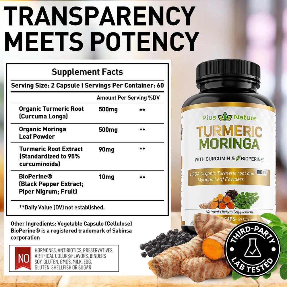PIUS NATURE Turmeric Moringa bioperine absorption close-up illustrating absorption boost.