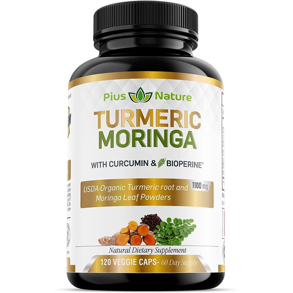PIUS NATURE Turmeric Moringa bottle front for daily wellness support.
