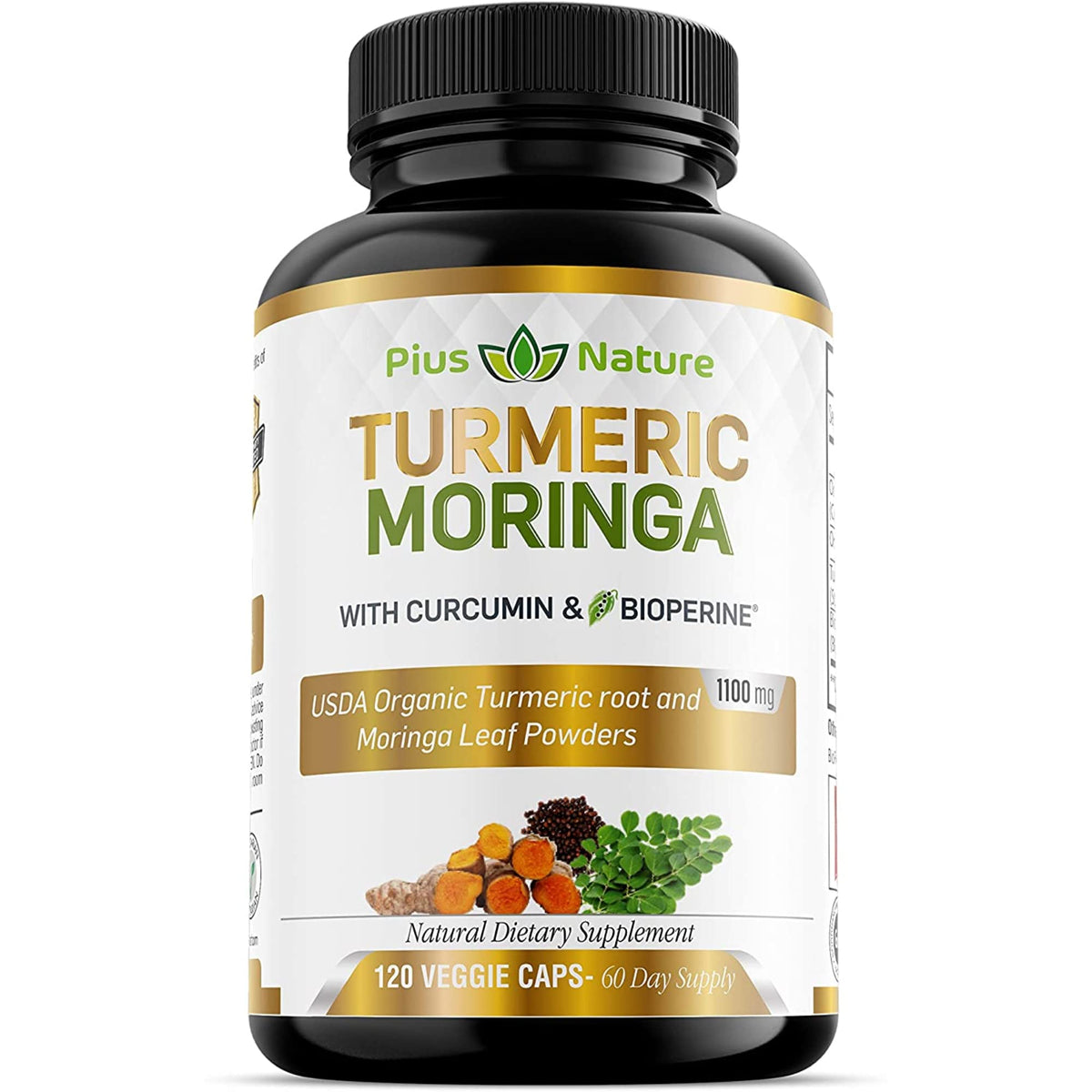 PIUS NATURE Turmeric Moringa bottle front for daily wellness support.