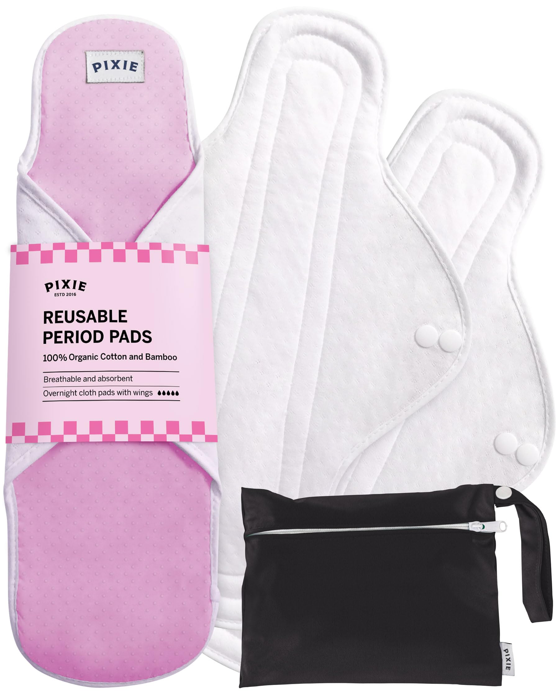 Pixie Cup cotton cloth pads with organic top layer for everyday comfort.