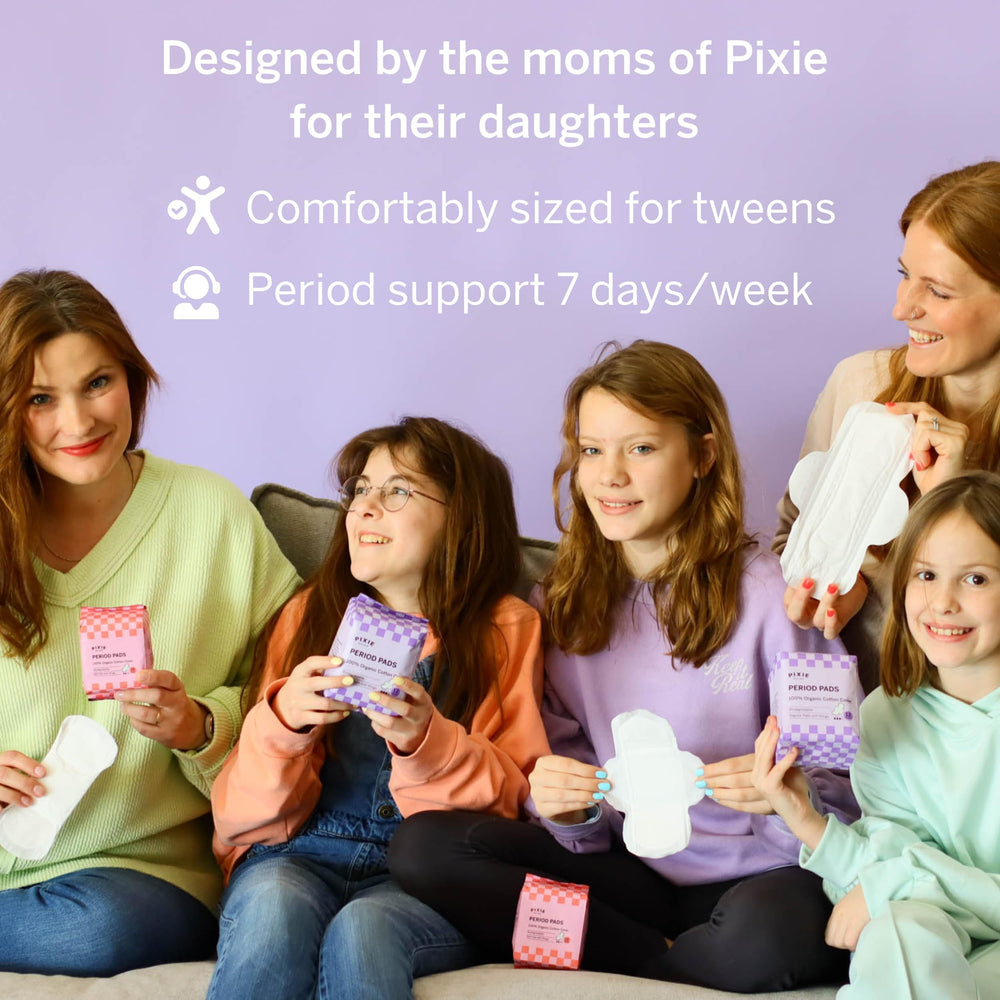 Pixie Cup biodegradable pads pack highlighting eco-friendly, compostable materials